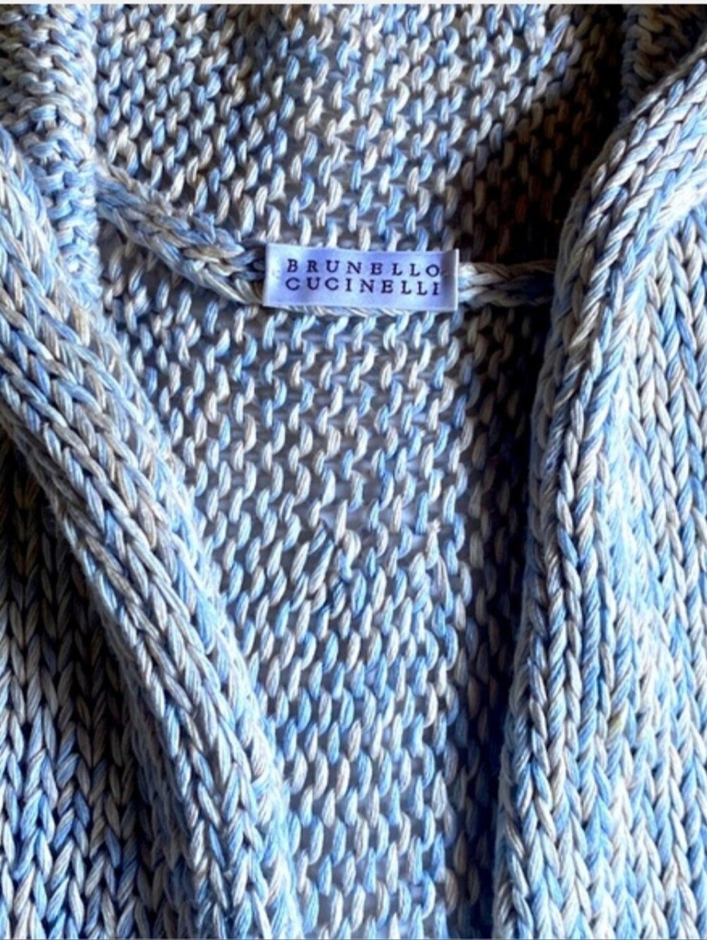 Brunello Cucinelli Blue and Cream Marled Knit Cardigan M